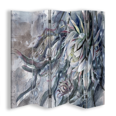 Room Divider Light Blue Water Lily - Indoor Decorative Canvas Screen