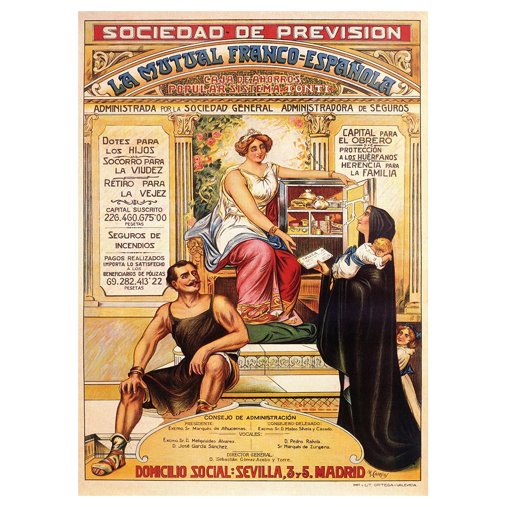 Poster Vintage Pubblicitario Los Seguros Privados Obreros - Quadro Decorazione